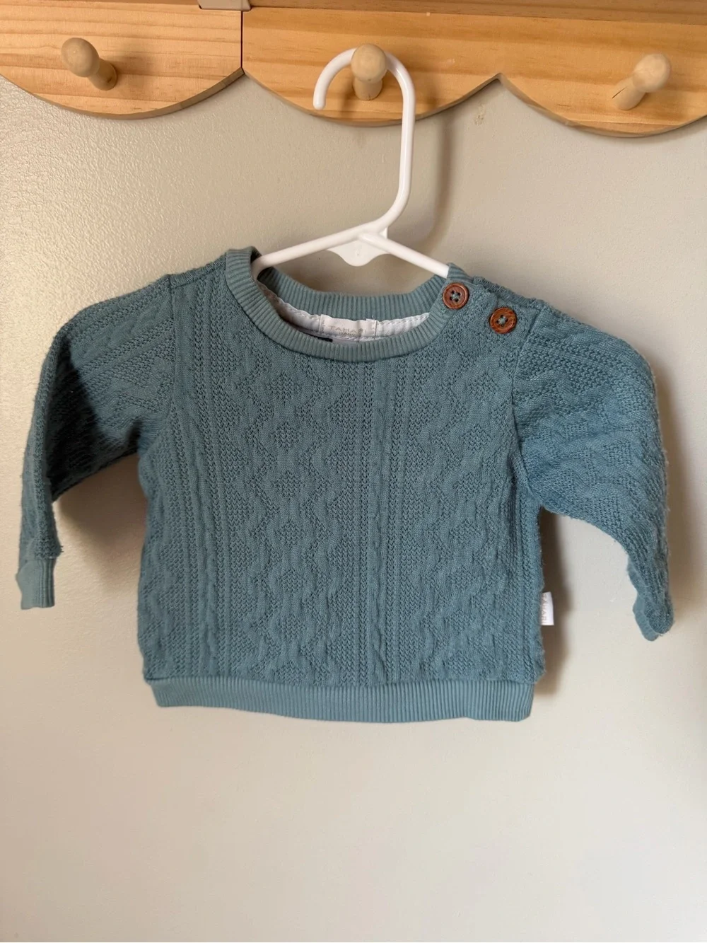 Tahari Baby Girls 0-3M Blue 2pc Cable Knit Sweater & Pants Set Buttons